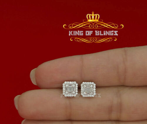 King of Blings- 925 Hip Hop White Sterling Silver 0.64ct Cubic Zirconia Women's Square Earrings KING OF BLINGS