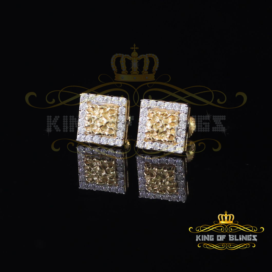 King  of Bling's 1.00ct Moissanite Yellow 925 Sterling Silver Women's Square Shape Nugget Earring