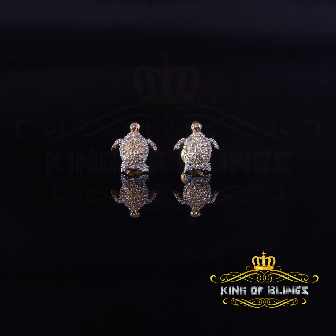 King of Bling's 925 Sterling Yellow Silver 0.50ct Cubic Zirconia Turtle Earring Women & Men's