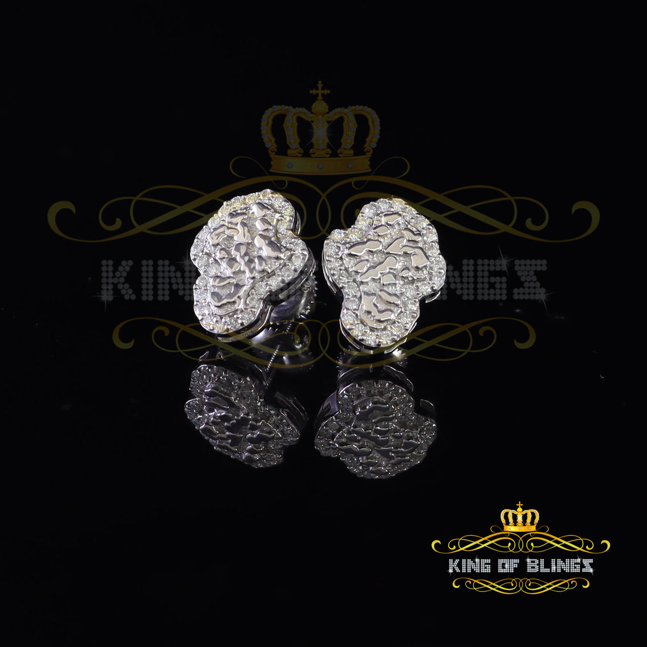 King of Bling's 1.00ct Moissanite White 925 Sterling Silver Women's Nugget Earrings