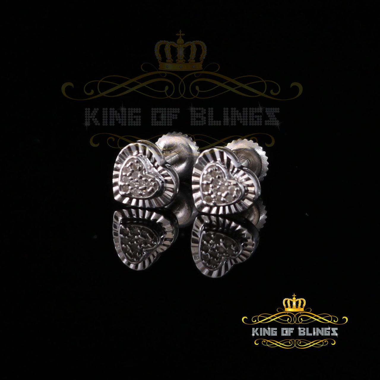 King Of Bling's Aretes Para Hombre Heart 925 White Silver 0.05ct Diamond Women's /Men's Earring KING OF BLINGS