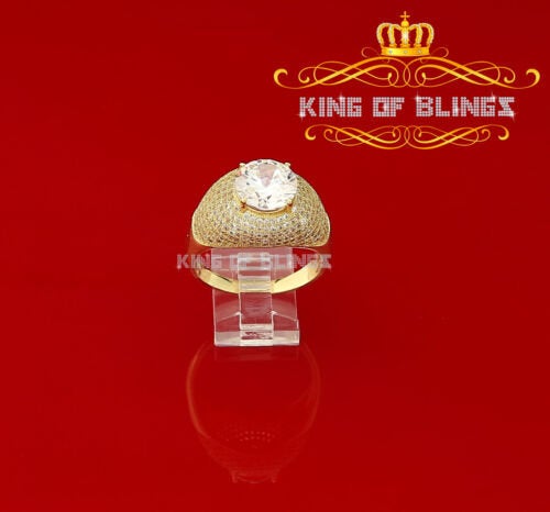 King Of Bling's Sterling Yellow Silver Big One 14.00ct Cubic Zirconia Fashion Round Ring Size 15 KING OF BLINGS