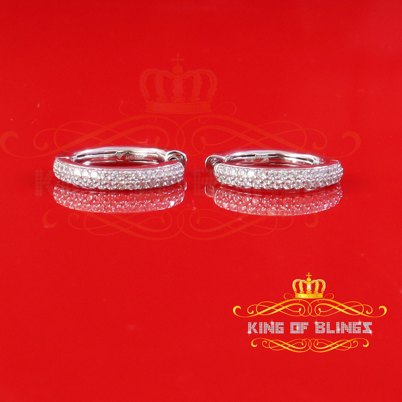 King of Bling's Cubic Zirconia 925 White Silver Hip Hop Women's & Men's Huggie Hoop Earrings
