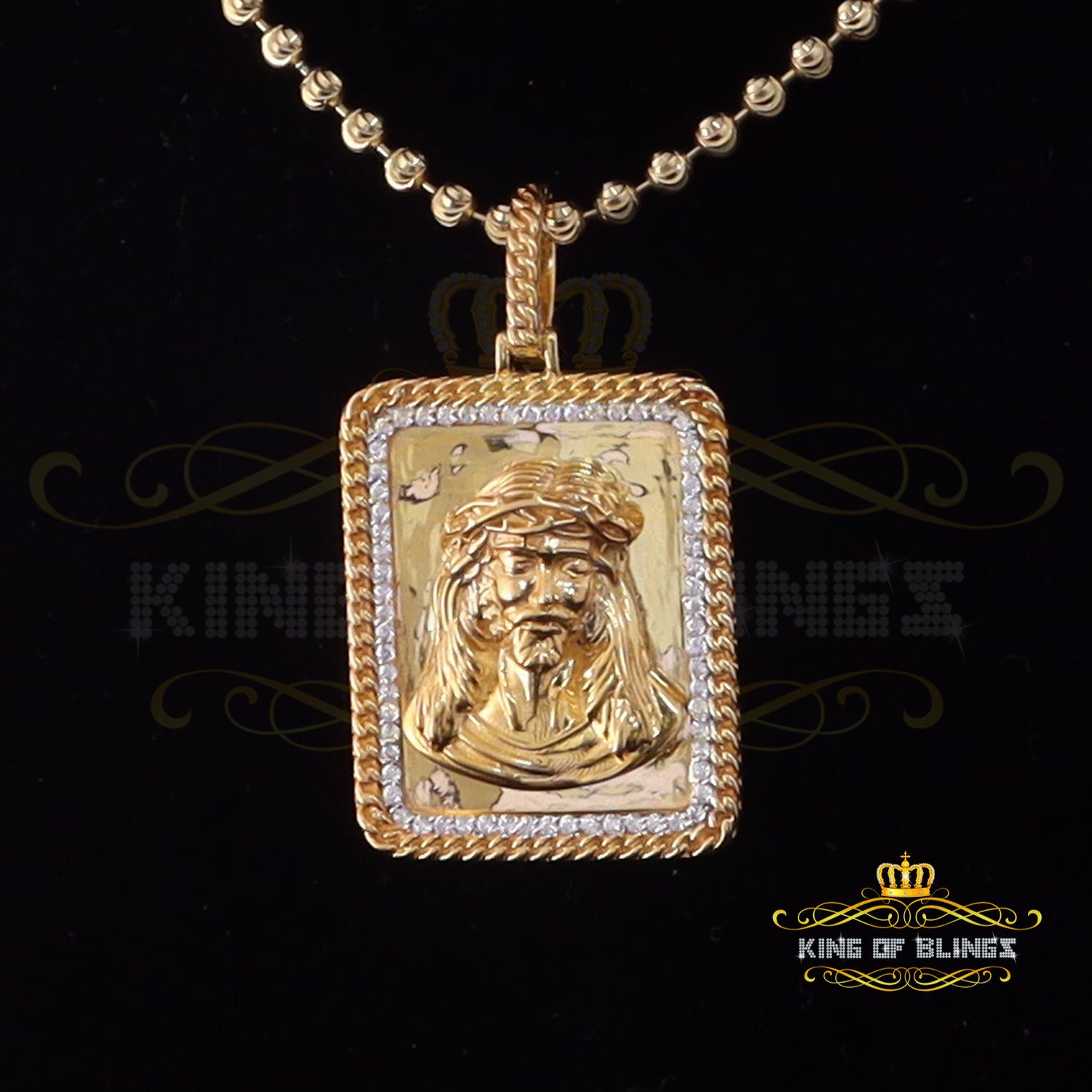 Men's Square JESUS Yellow 925 Sterling Silver 0.66ct CZ '1.00'inch 3D Pendant KING OF BLINGS