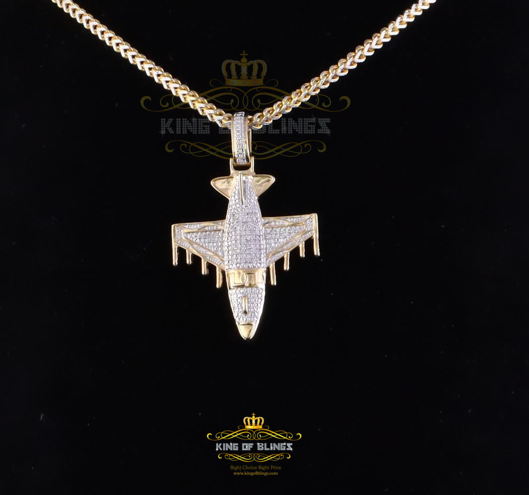 King Of Bling's 925 Sterling Silver Yellow Airoplane Pendant 0.33ct Genuine Diamond Stones King Of Blings