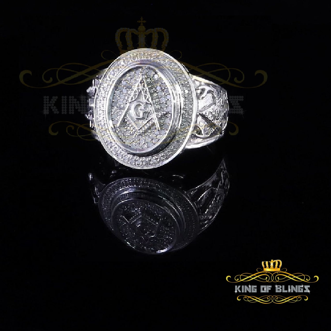 King Of Bling's 0.05CT Real Diamond 925 Sterling White Metal Silver Accents Men's Ring Size 9