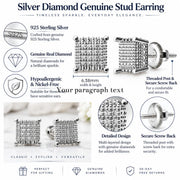 King Of Bling's 0.10ct Diamond Aretes Para Hombre 925 Silver Women & Men White Square Earring KING OF BLINGS