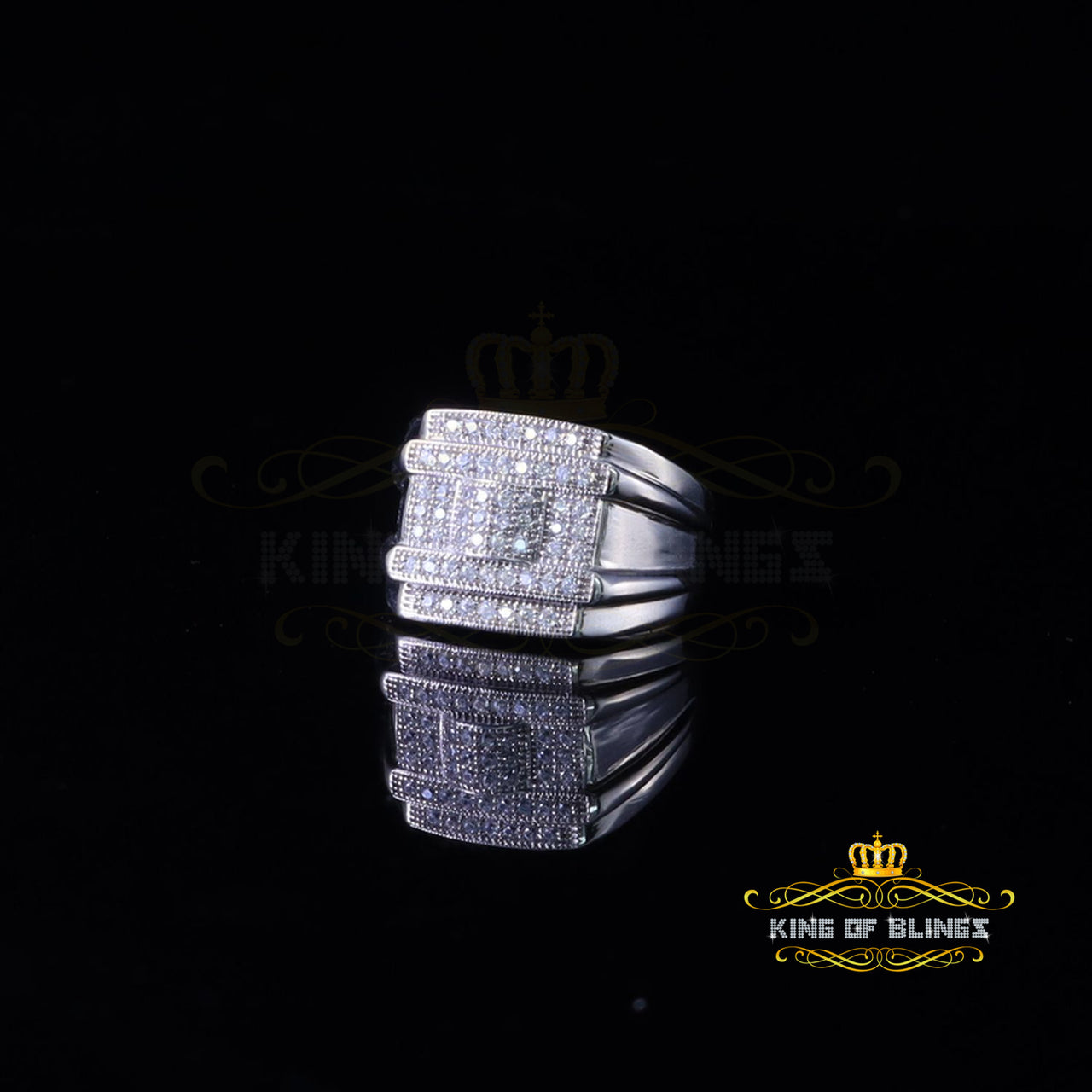 King Of Bling'sMen's 1.00ct Cubic Zirconia White Silver Square Adjustable Ring From SZ 9 to11