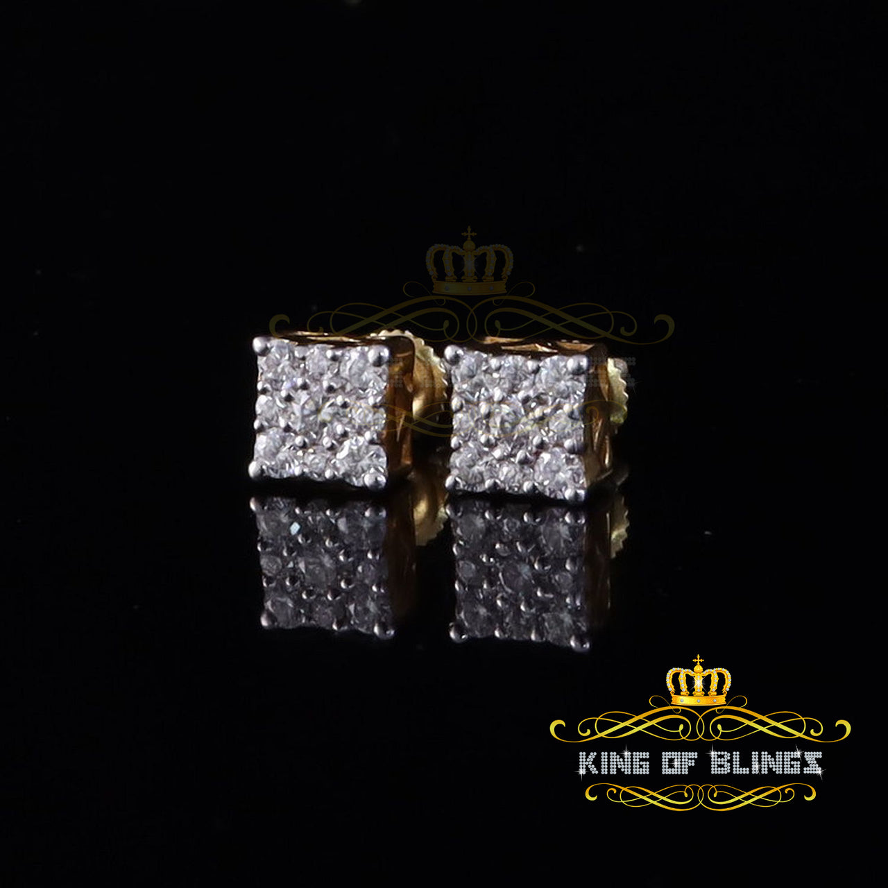 King  of Bling's 1.00ct Square Earrings For Mens & Womens Moissanite 925 Sterling Silver Yellow