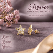 King Of Bling's 925 Sterling Silver Yellow 0.25ct Diamond For Women's / Men's Stud Star Earrings KING OF BLINGS