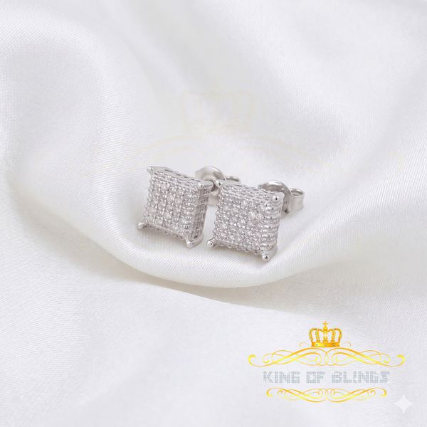 King Of Bling's Aretes Para Hombre 925 Silver 0.15ct Diamond Women & Men Square White Earrings