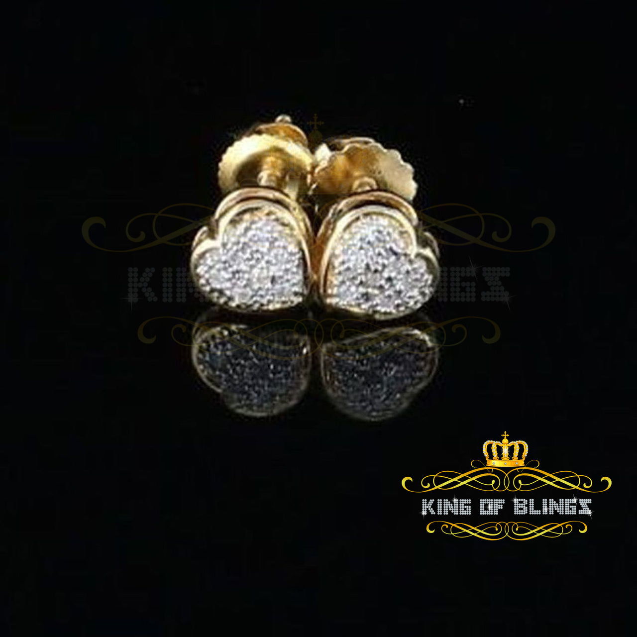 King Of Bling's 10K Real Yellow Gold Real Diamond 0.05CT Men's/Women's Stud Micro Heart Earring