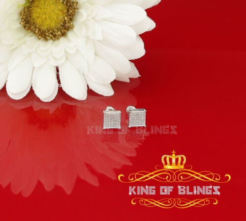 King Of Bling's Aretes Para Hombre 925 White Silver 0.15ct Diamond Women & Men Square Earrings