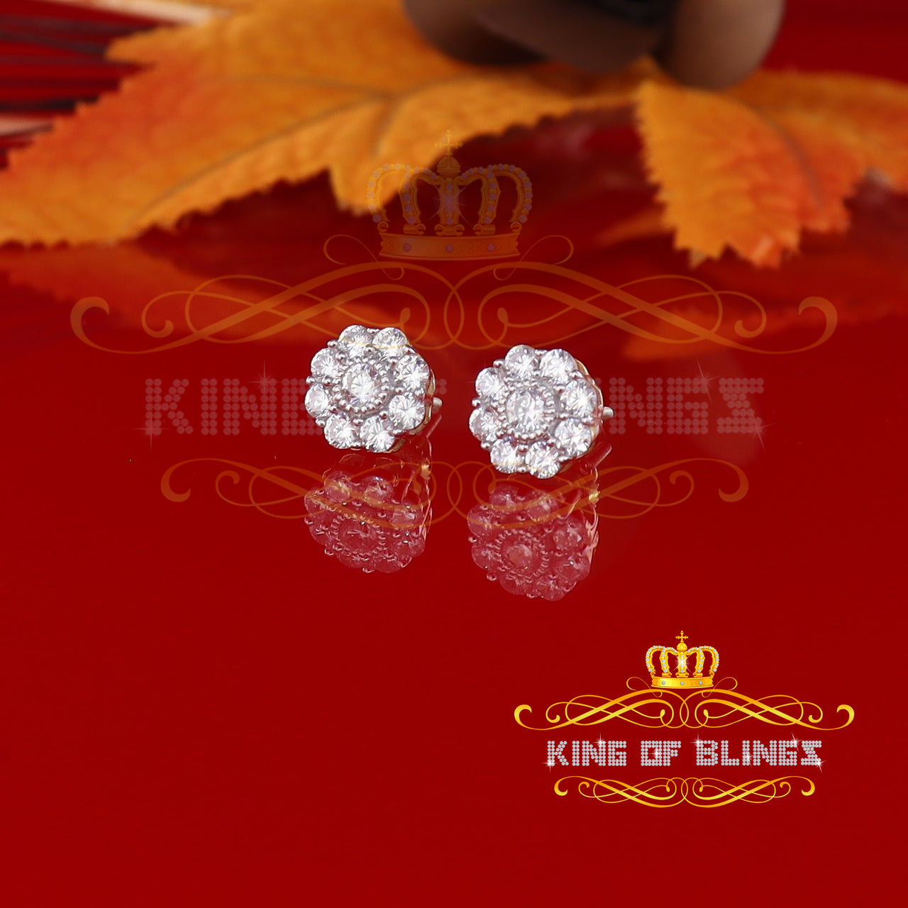 King of Bling's 925 Yellow Silver 2.1ct Cubic Zirconia Women's & Men's Hip Hop Floral Earrings KING OF BLINGS