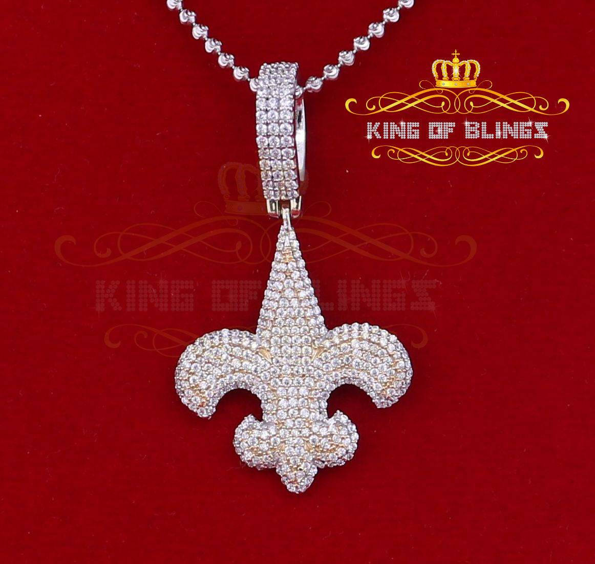 King of Blings- Fancy 925 Sterling Silver Fleur de Lis White Pendant 7.04ct Cubic Zirconia KING OF BLINGS