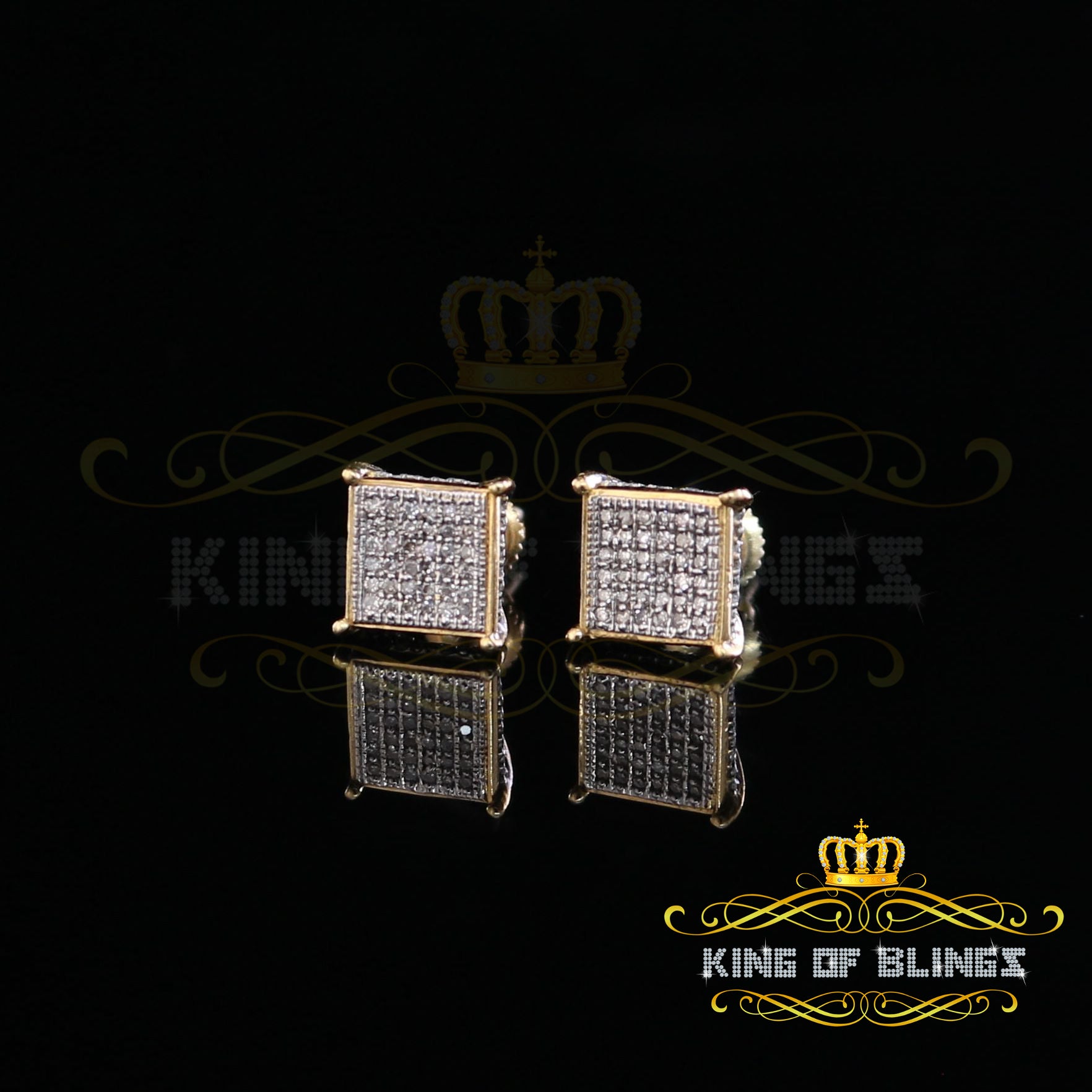 King of Blings-0.20ct Diamond Collection Yellow 925 Sterling Silver Women & Men Square Earrings KING OF BLINGS