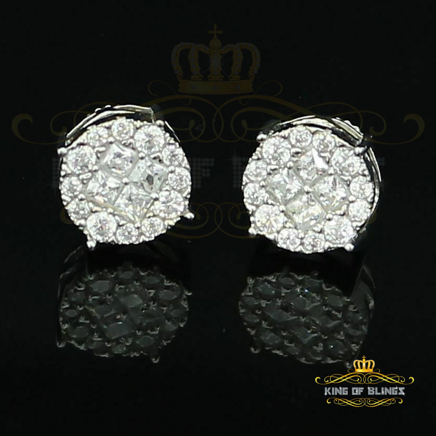 King of Blings- 925 White Silver Screw Back 1.44ct Cubic Zirconia Round Earrings For Ladies KING OF BLINGS