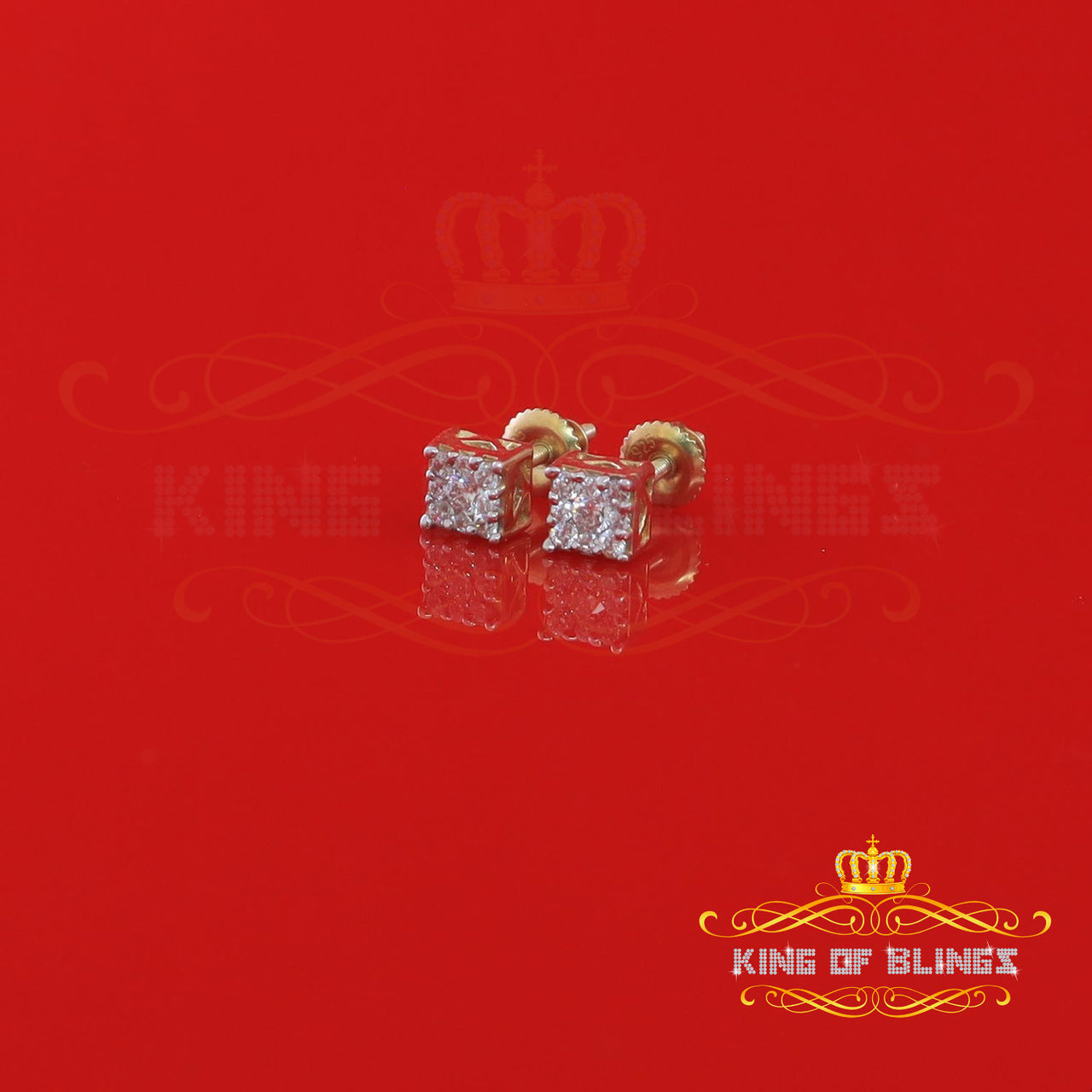 King of Bling's 0.34ct Cubic Zirconia 925 Yellow Silver Women's & Men's Hip Hop Square Earrings