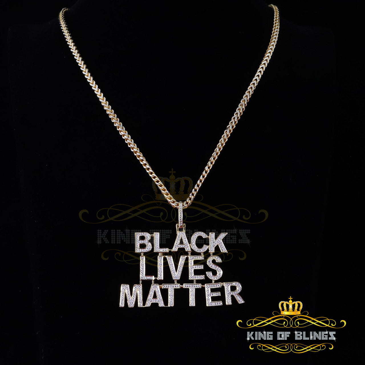 King Of Bling's Real 0.33ct Diamond Sterling Silver Fashion BLACK LIVES MATTER Yellow Pendant