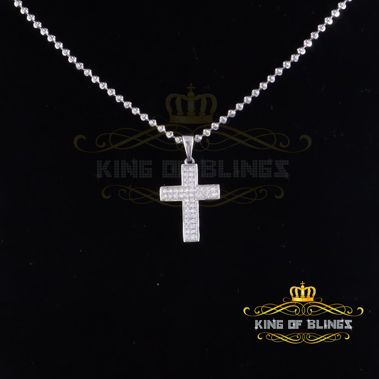 King Of Bling's White Fancy 925 Sterling Silver CROSS Shape Pendant with 0.44ct Cubic Zirconia
