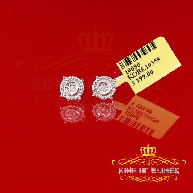 King Of Bling's 0.01ct Diamond 925 Sterling Silver White For Men's & Women's Stud Round Earring KING OF BLINGS