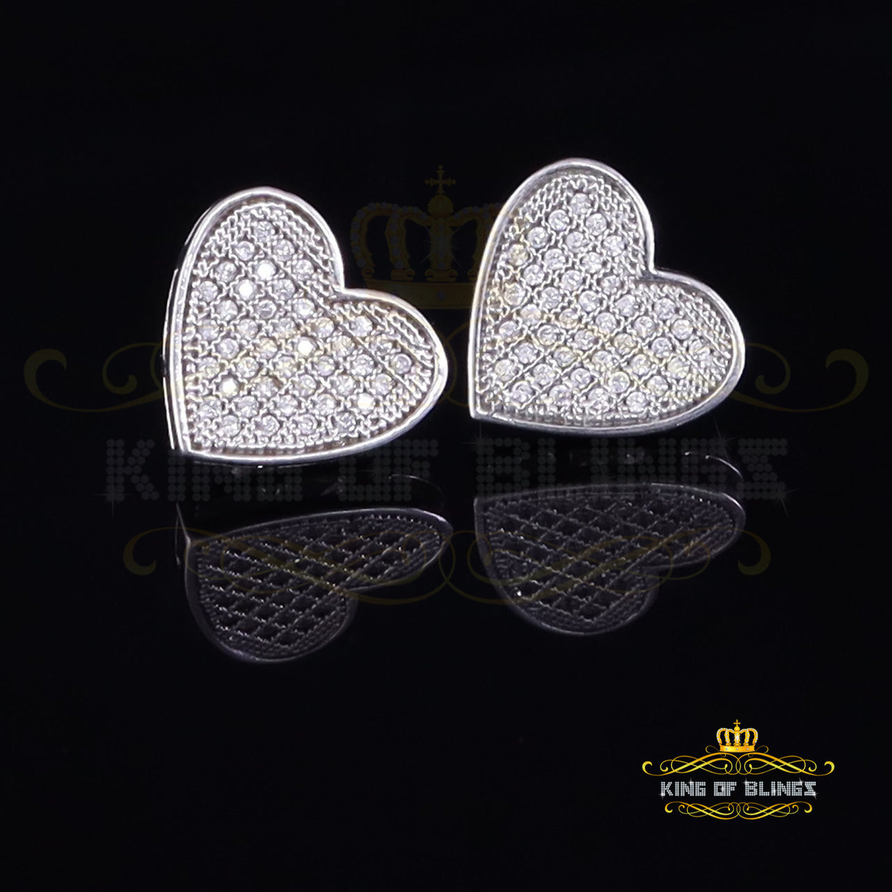 King of Blings- 925 Sterling White Silver 0.84ct Cubic Zirconia Women's & Men's Heart Earrings KING OF BLINGS