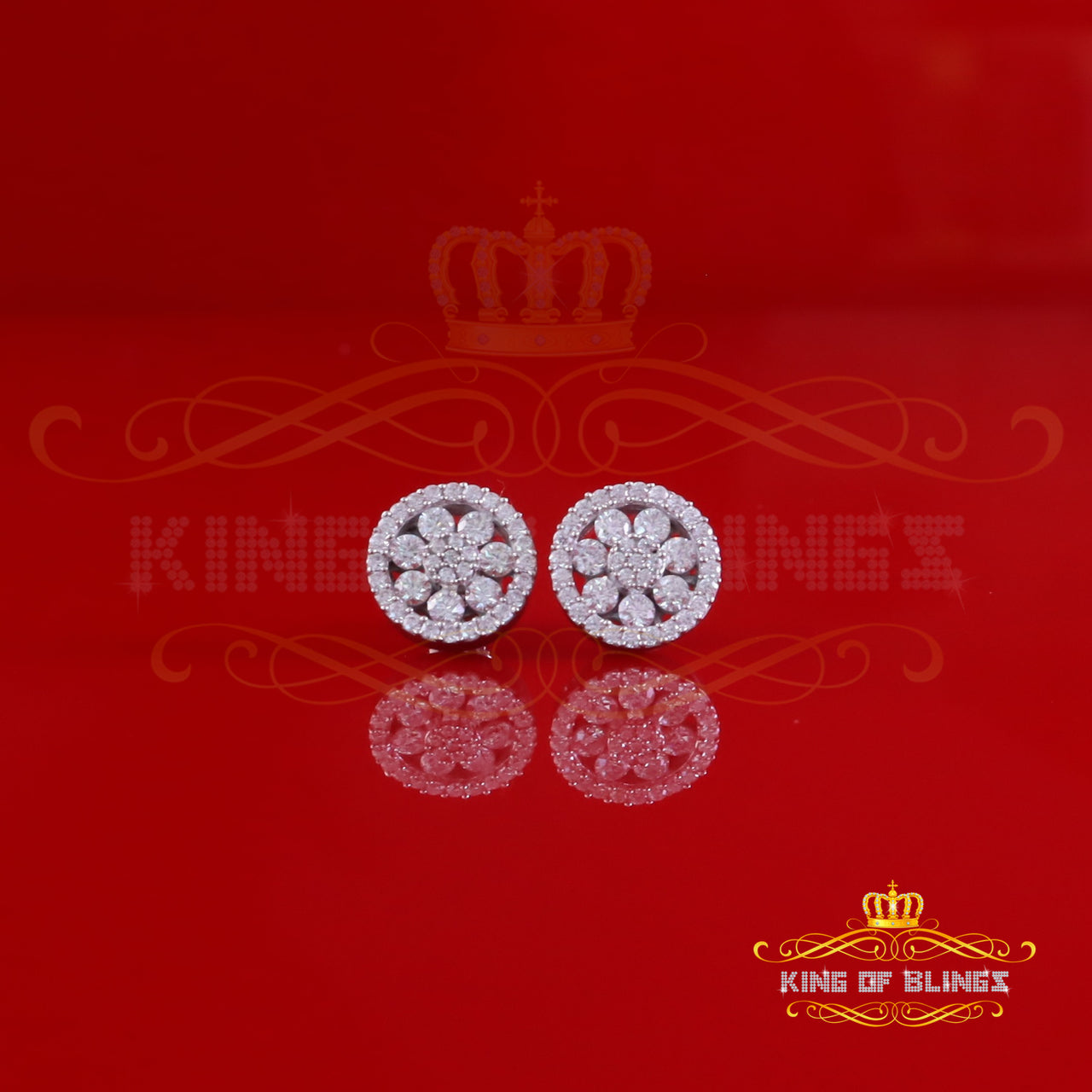 King of Bling's New Earrings 925 Silver White Big Flower Stud 1.50ct VVS D Moissanite Men/Womens