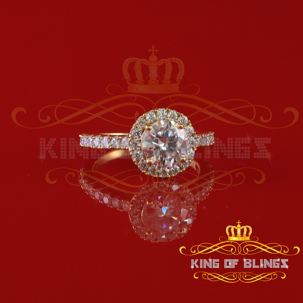 King Of Blings  10K Yellow Gold 3.00CT VVS' 'FL' D clr Round Moissonite Womens Ring S/7