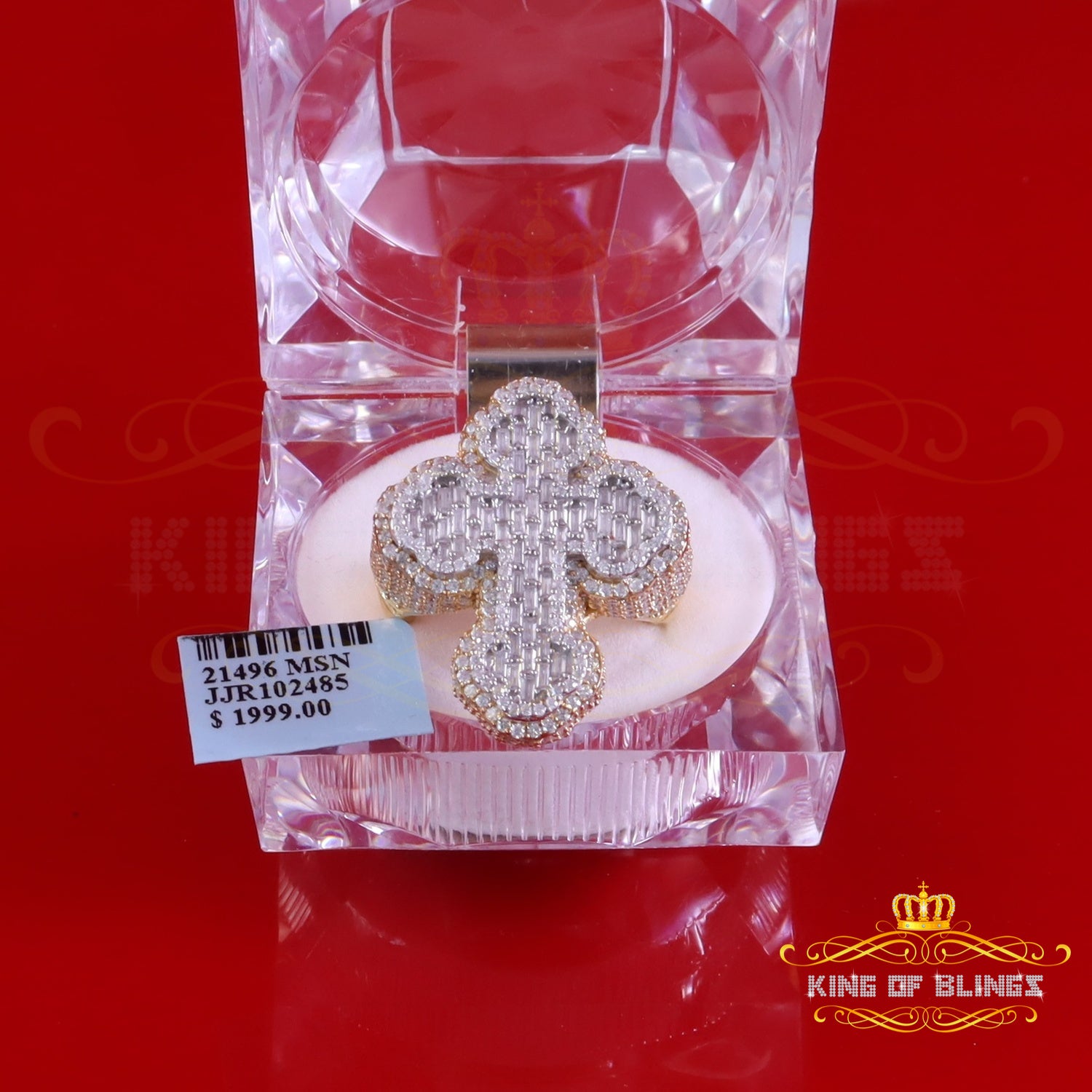 King of Bling's New 925 Sterling Silver 6.00ct VVS D Moissanite Rings Size 10 Yellow Cross Men's King of Blings