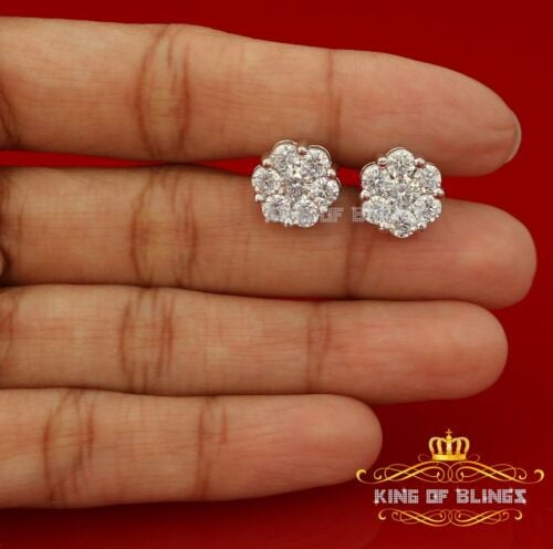 King of Bling's 925 White Silver Sterling 1.46ct Cubic Zirconia Hip Hop Floral Women's Earrings