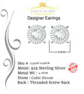 King of Blings- 925 White Sterling Silver 1.07ct Cubic Zirconia Women's Hip Hop Rounds Earrings KING OF BLINGS
