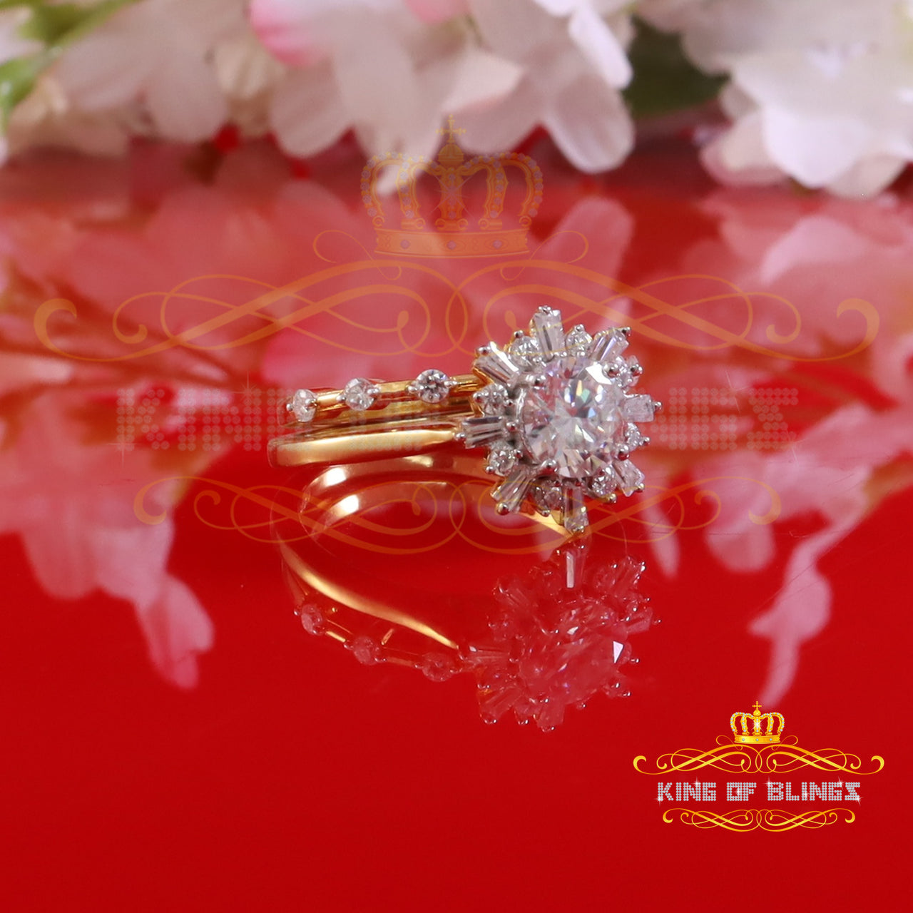 King of Bling's New Yellow Sterling Silver 1.25ct VVS 'D' Round Moissanite Rings Size 7 for Women King of Blings