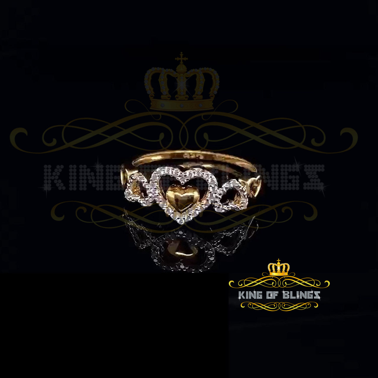 King Of Bling's Sterling Yellow Silver 0.25ct Cubic Zirconia Fashion Heart Womens Ring Size 7