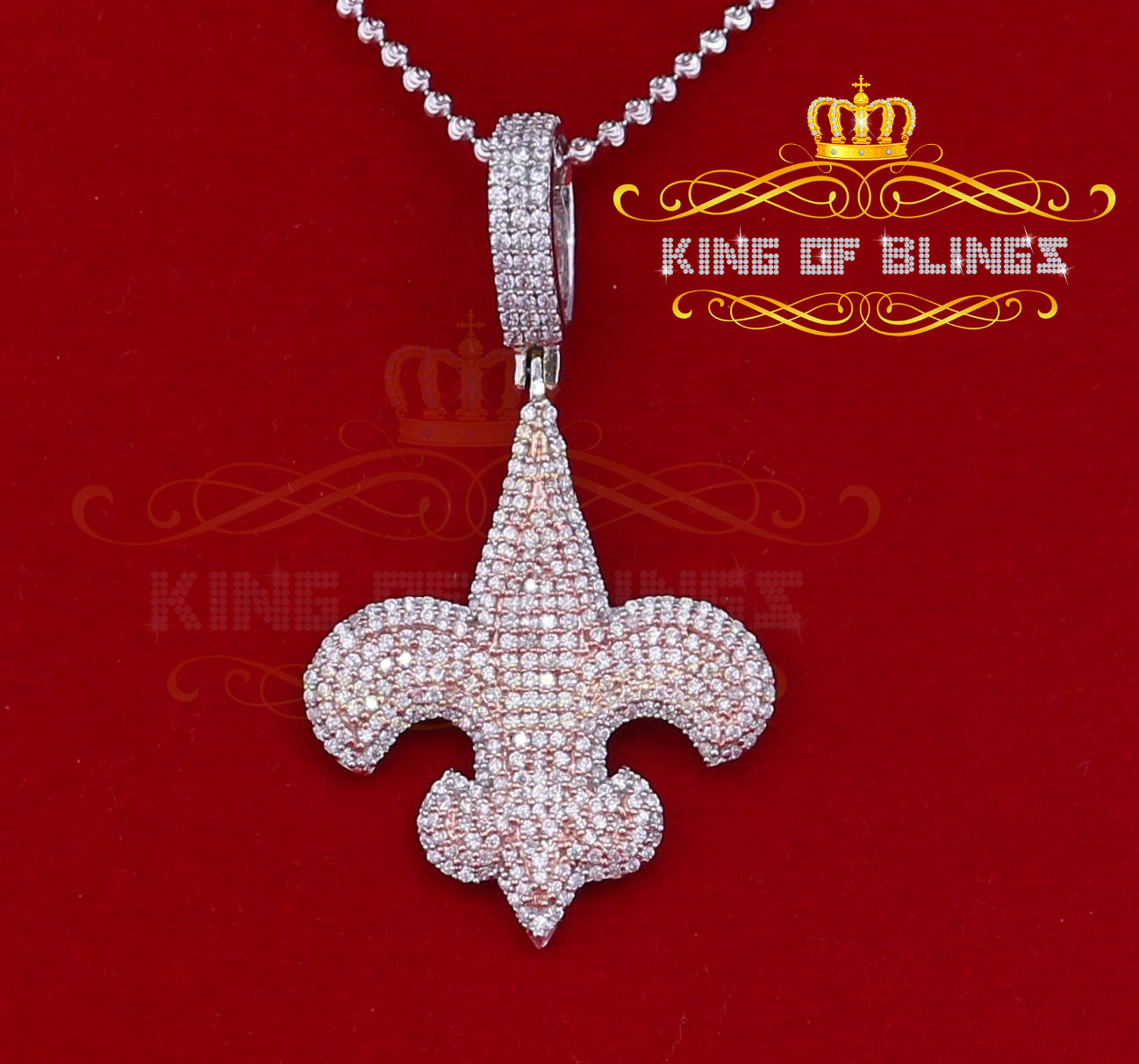 King Of Bling's Fancy 925 Sterling Silver Fleur de Lis White Pendant with 4.65ct Cubic Zirconia KING OF BLINGS