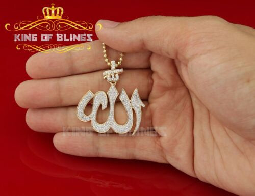 Promising Yellow Sterling Silver Allah Shape Pendant with 2.77ct Cubic Zirconia KING OF BLINGS
