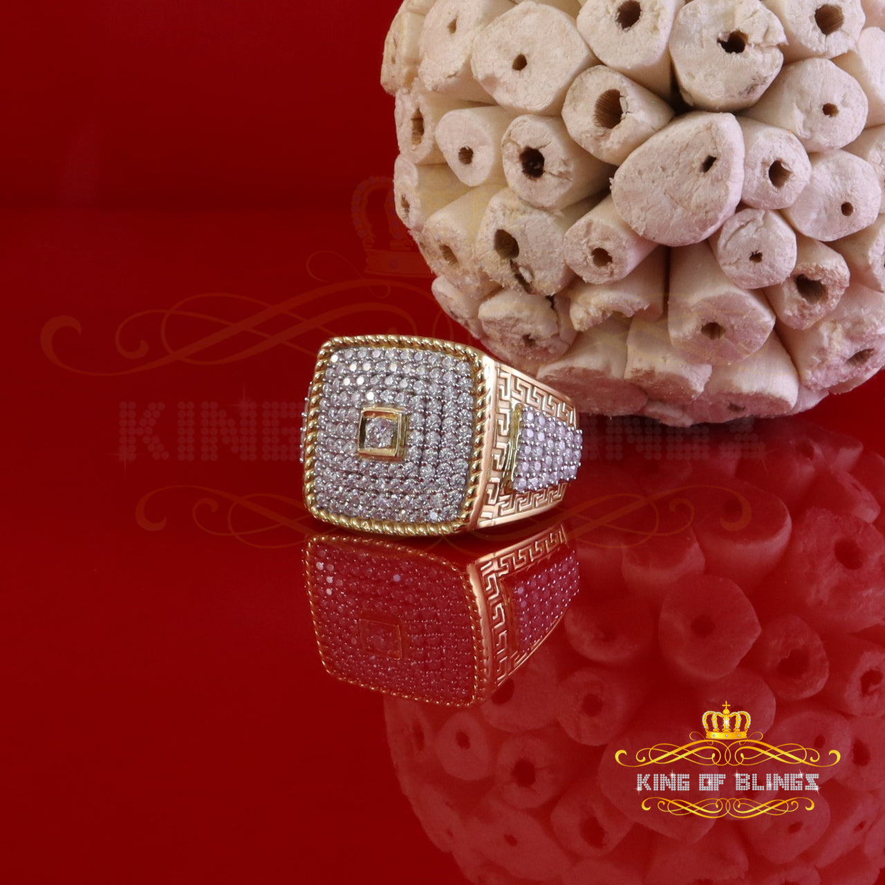 King of Bling's 925 Yellow Silver 3.00ct VVS 'D' Square Moissanite Rings Size 10 Men's/Womens King of Blings