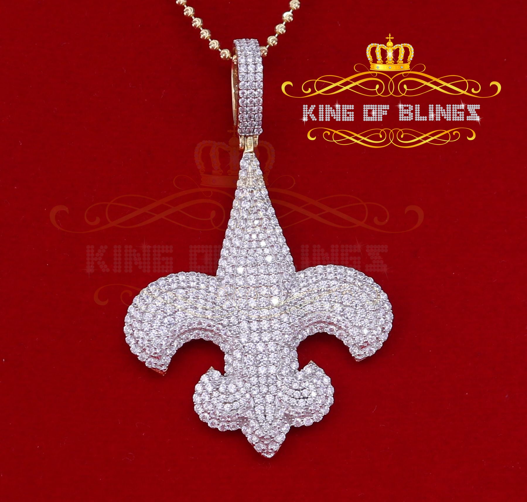 Promise Yellow Sterling Silver Fleur de Lis Pendant with 9.66ct Cubic Zirconia KING OF BLINGS