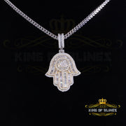 King Of Bling's 4.00ct VVS D Moissanite Baggutte Shape White Silver Hamsa Pendant Men & Women KING OF BLINGS