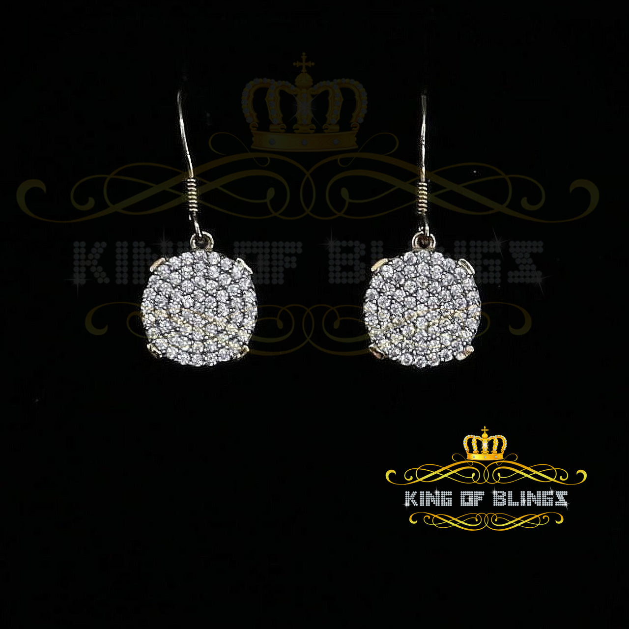 King of Bling's Yellow 1.53ct Sterling 925 Silver Round Dangling Hip Hop Women's Fashion Earring