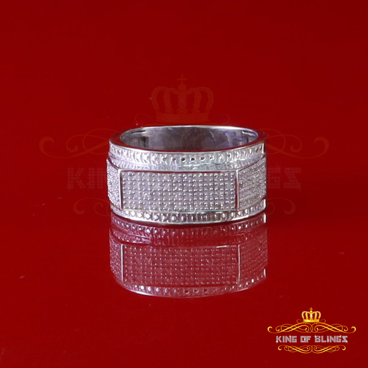 King Of Bling's Trendy Micro 0.33ct Real Diamond Men's 925 Silver White Band Style Ring Sz 10 KING OF BLINGS