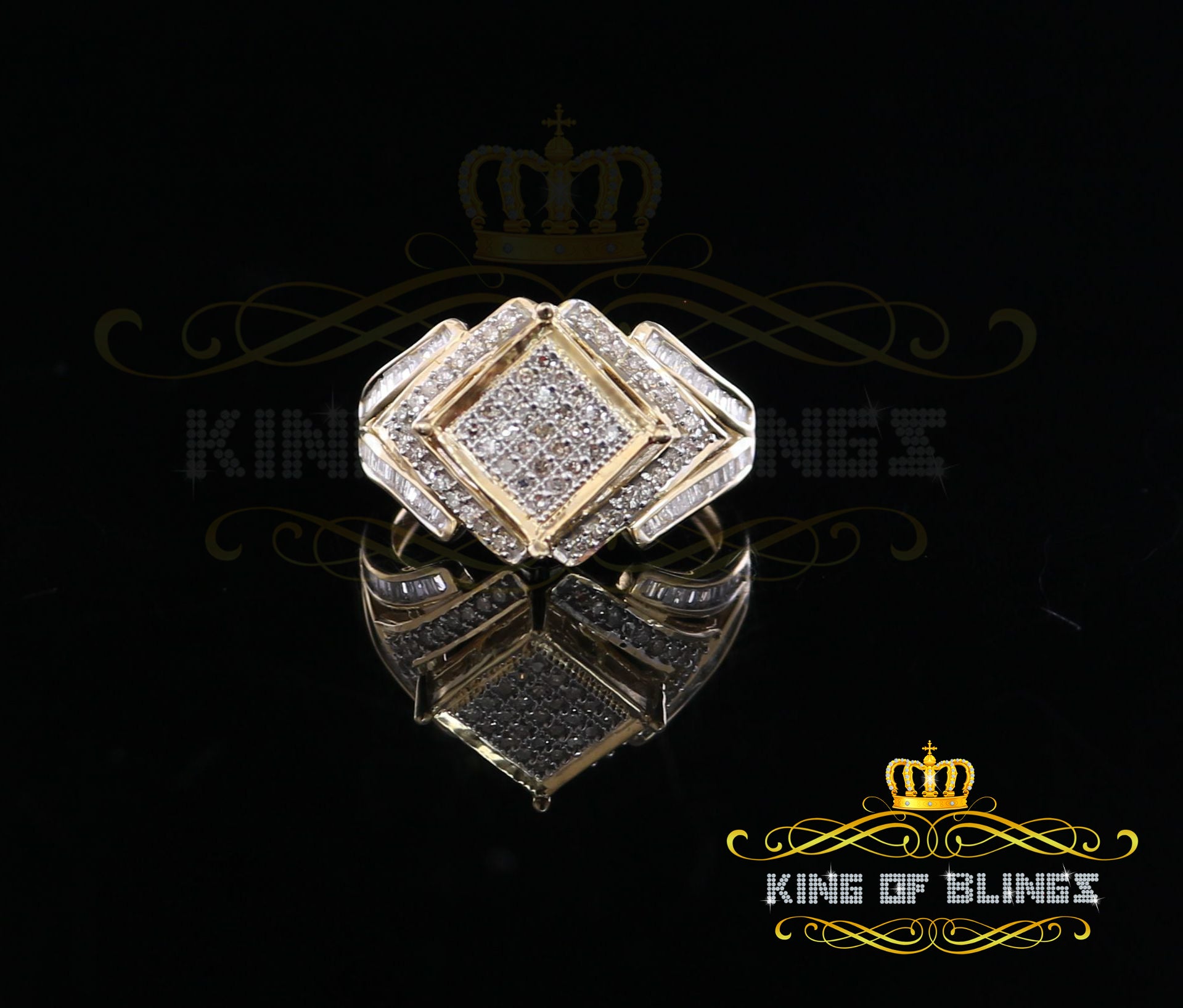 King Of Bling's 0.66 CT Real Diamond Womens Sterling Silver Yellow Ring Size 7 Square shape KING OF BLINGS