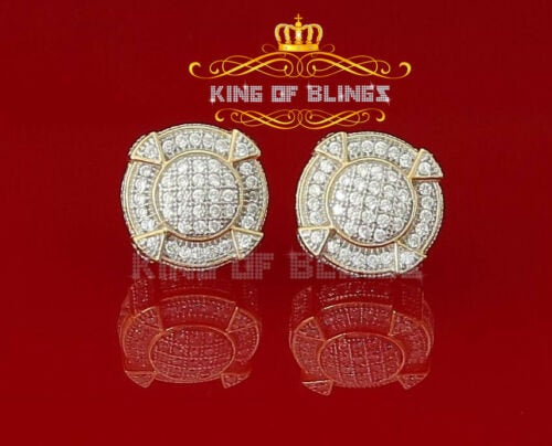 King of Bling's 925 Yellow Sterling Silver 1.46ct Cubic Zirconia Hip Hop Round Ladies Earrings KING OF BLINGS