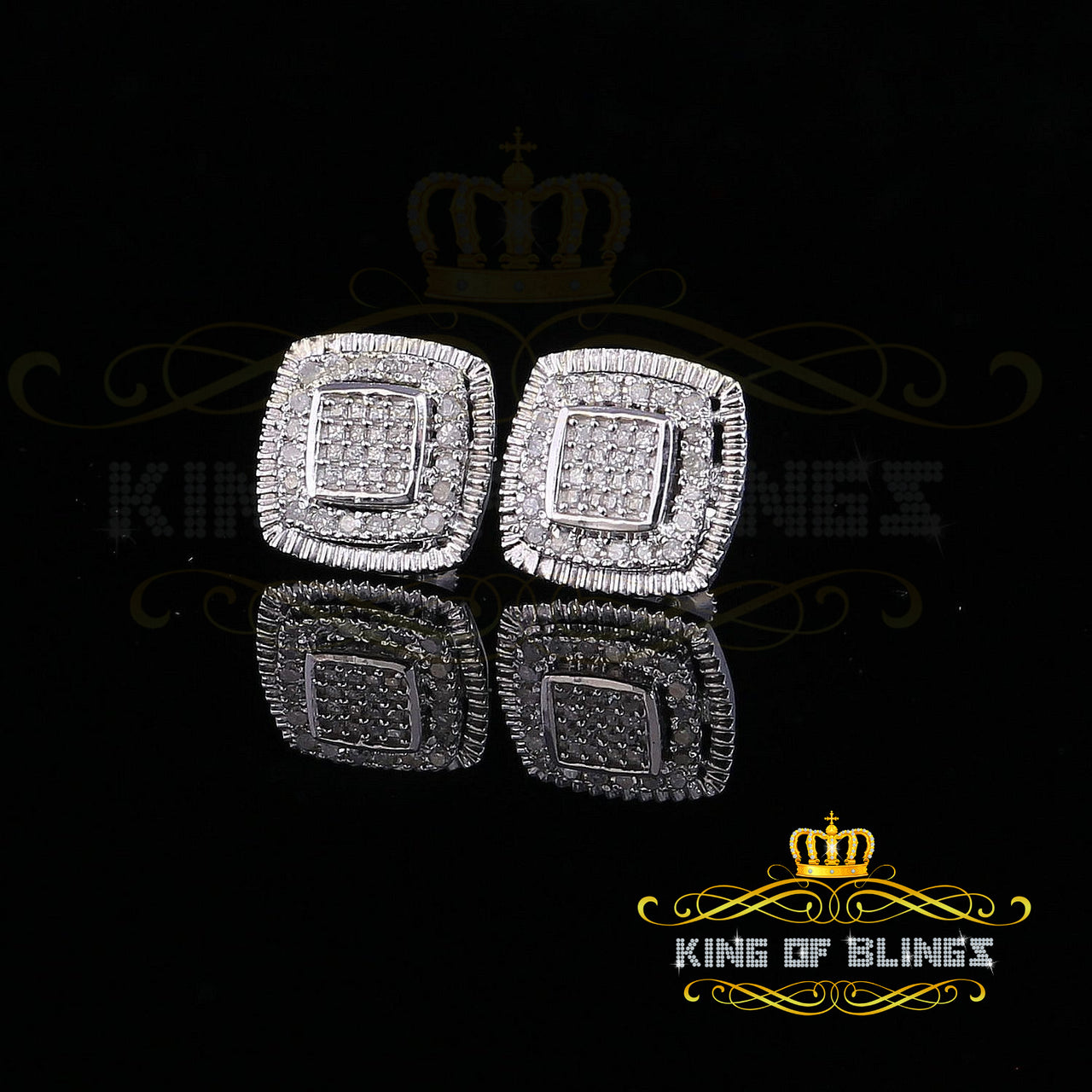 King Of Bling's 0.55ct Diamond Sterling Silver Hip Hop White Stud Earring For Men's / Women's