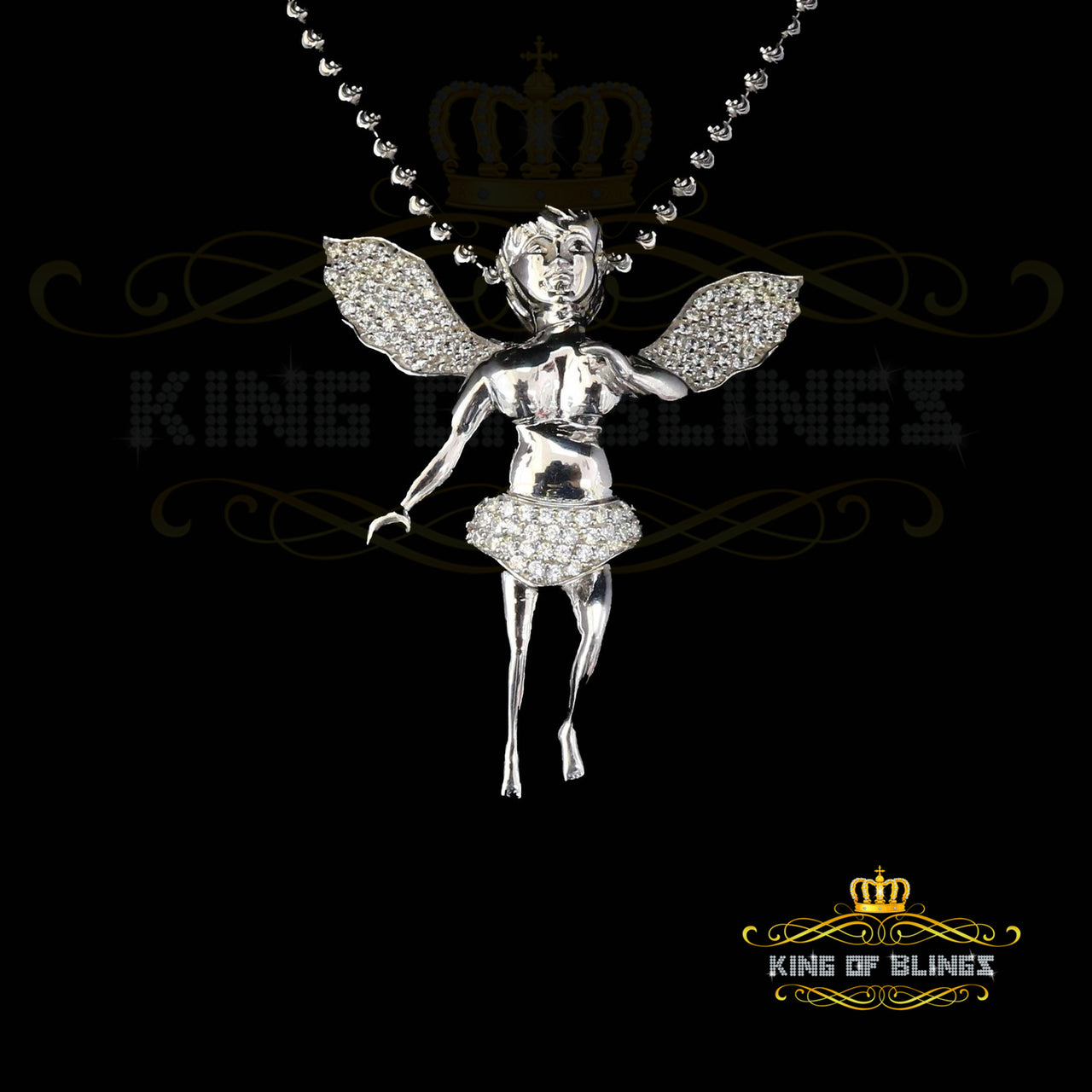 King Of Bling's Beautiful Angel White Sterling Silver Pendant with 1.38ct Cubic Zirconia Stone KING OF BLINGS