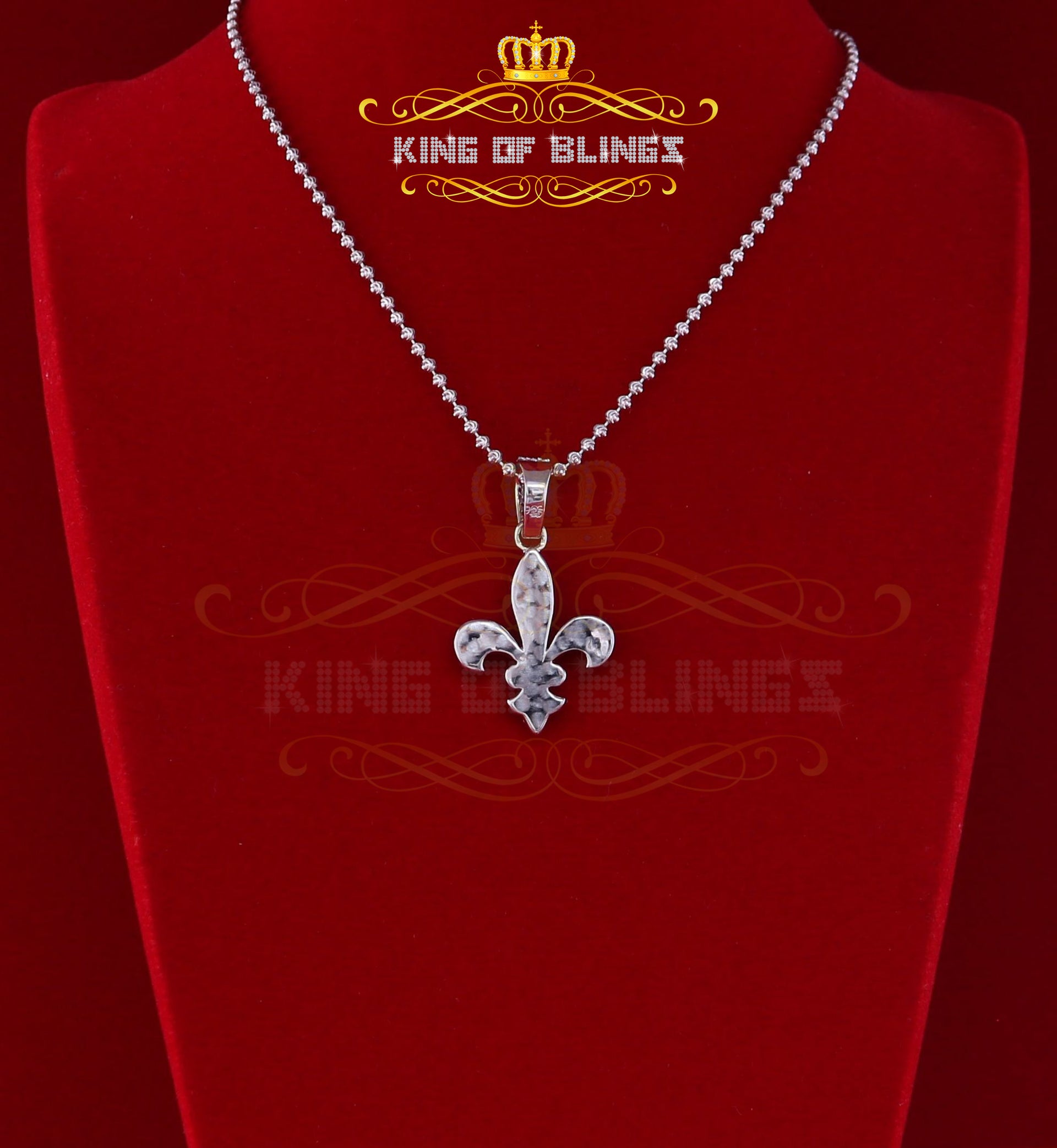 White 925 Sterling Silver Fleur de Lis Shape Pendant with 1.89ct Cubic Zirconia KING OF BLINGS