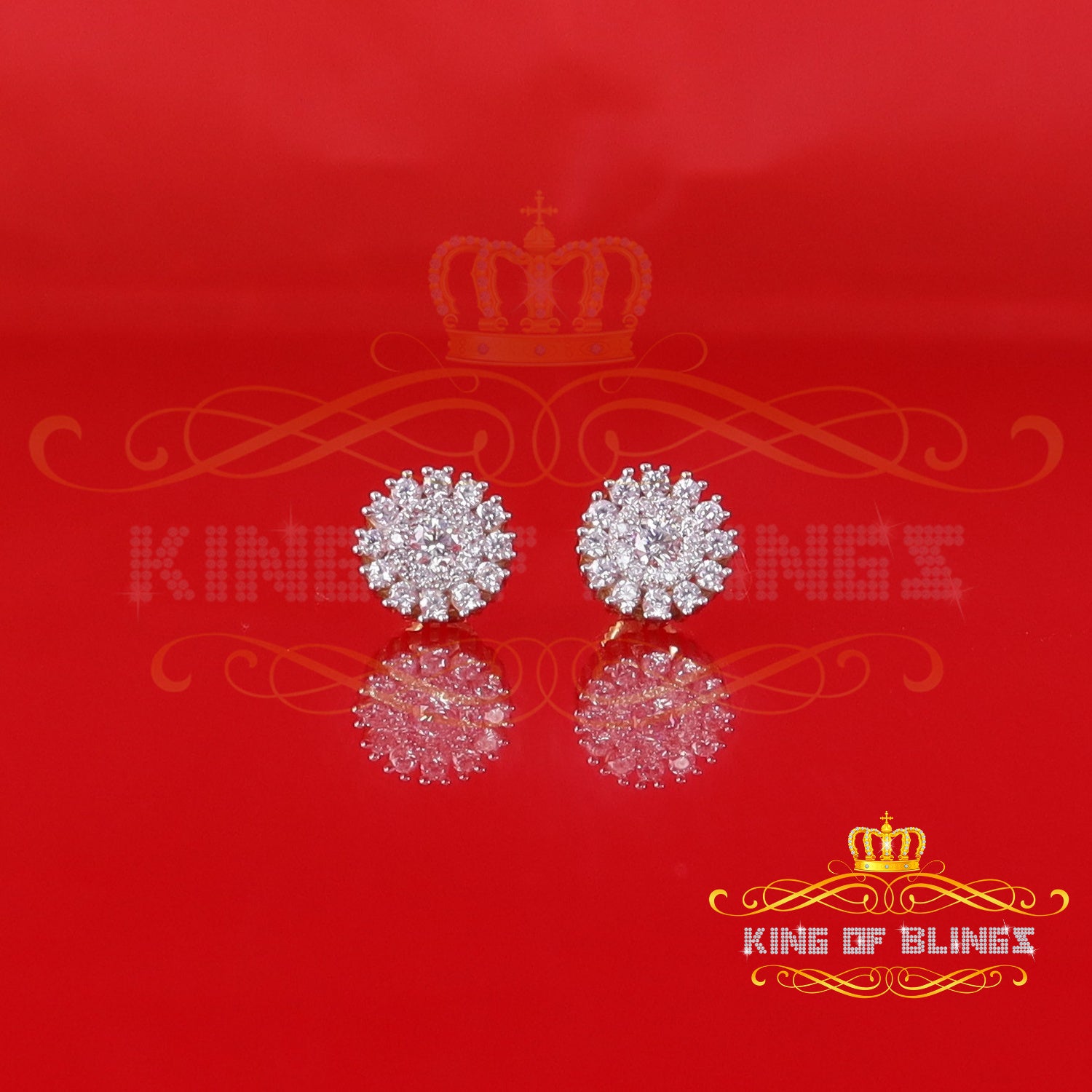 King  of Bling's 1.00ct VVS 'D' Moissanite Men's/Womens 925 Silver Yellow Floral Stud Earrings KING OF BLINGS
