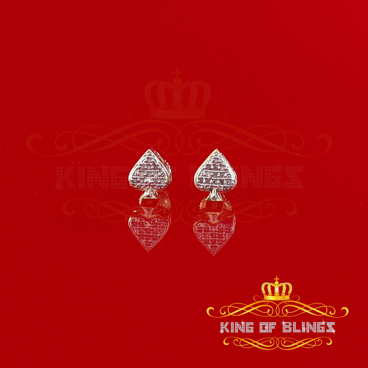 King of Blings-925 Sterling Silver Yellow 0.05ct Diamond For Women's & Men's Stud Heart Earring KING OF BLINGS