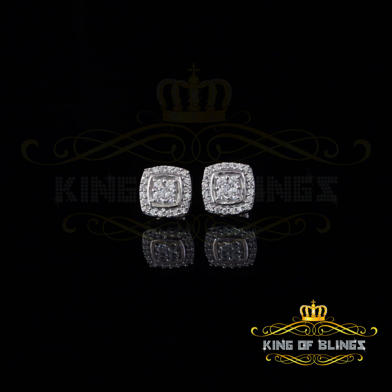 King of Bling's 925 White Sterling Silver 1.50ct Cubic Zirconia Women's Hip Hop Square Earrings