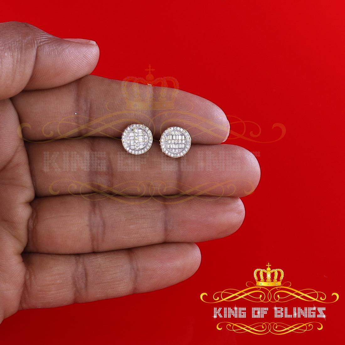 King of Bling's 0.50ct VVS 'D' Moissanite Men's/Womens 925 Silver Yellow Bguette Stud Earrings KING OF BLINGS