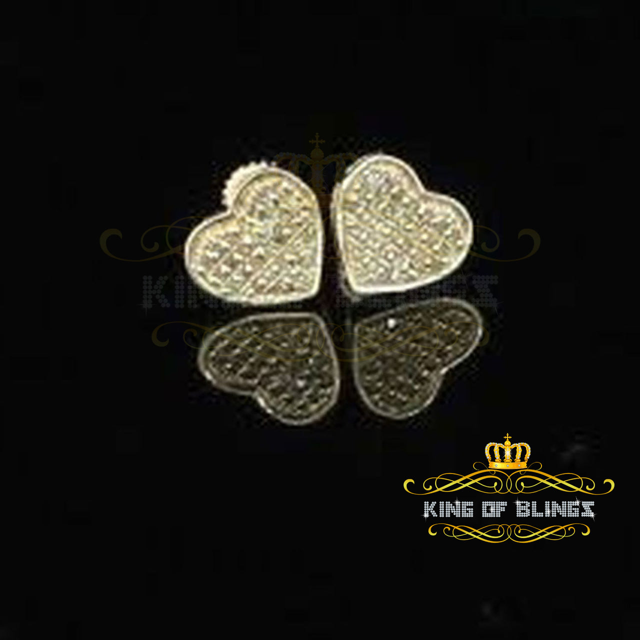 King of Blings-Aretes Para Hombre Heart 925 Yellow Silver 0.15ct Diamond Women's /Men's Earring